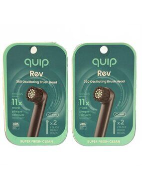 quip Rev 360 Oscillating Brush Heads - 4 Pack (2 Packs of 2) Soft Black Bristle
